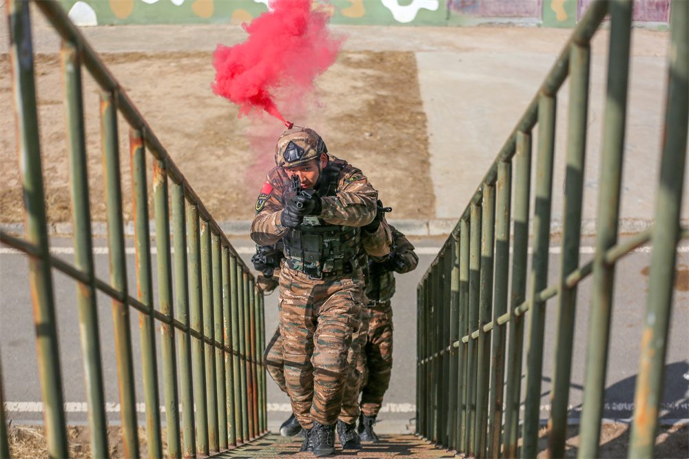 特戰(zhàn)隊員正在進行模擬反劫持紅藍對抗演練。羅元凱攝