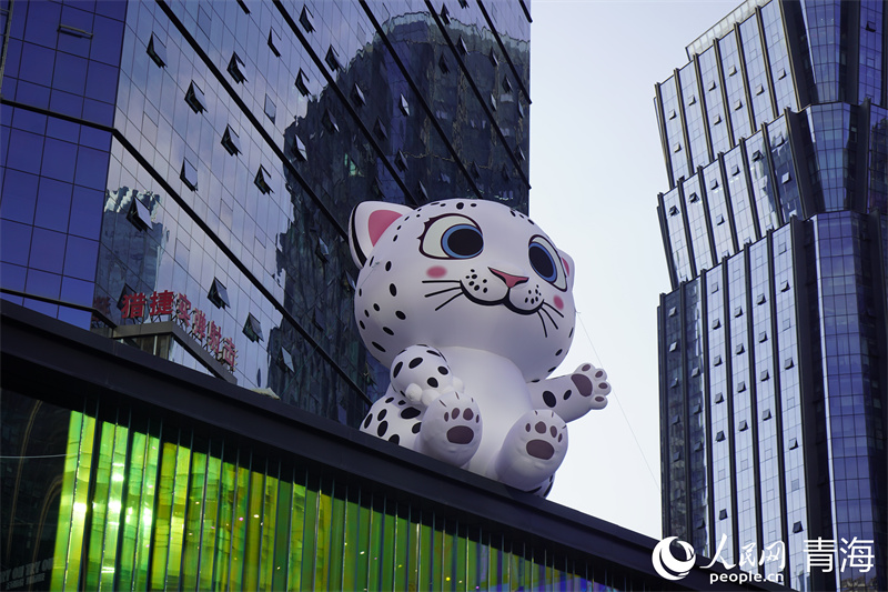 西寧市街頭隨處可見的雪豹玩偶。人民網(wǎng) 馬可欣攝